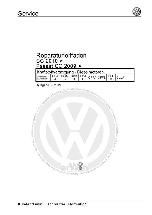 Passat CC (2009) Reparaturanleitung Kraftstoffversorgung - Dieselmotoren