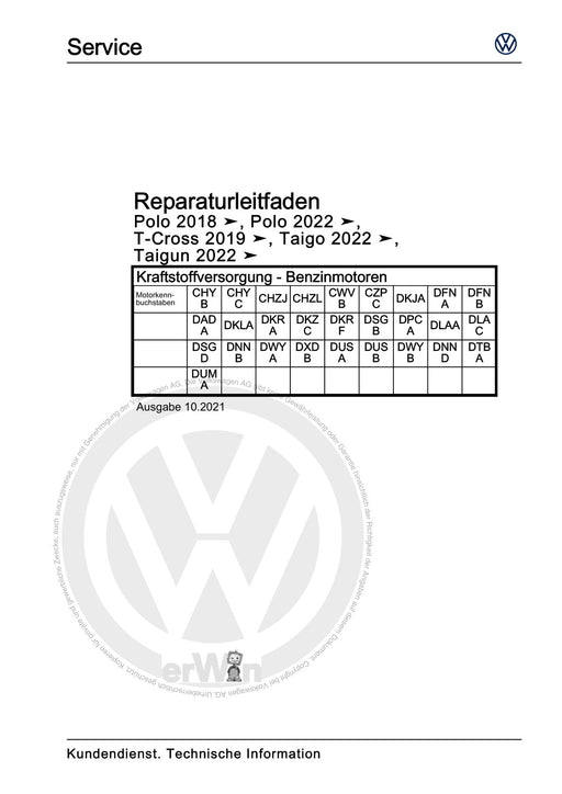 Polo 2018 - 2021 Reparaturanleitung Kraftstoffversorgung - Benzinmotoren
