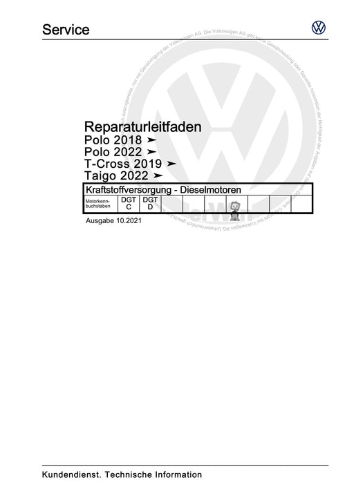 Polo 2022 Reparaturanleitung Kraftstoffversorgung - Dieselmotoren