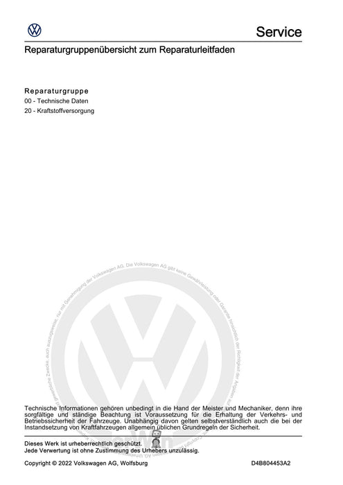 Amarok (2011+) Reparaturanleitung Kraftstoffversorgung - Dieselmotoren