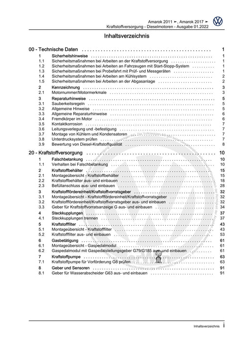 Amarok (2011+) Reparaturanleitung Kraftstoffversorgung - Dieselmotoren