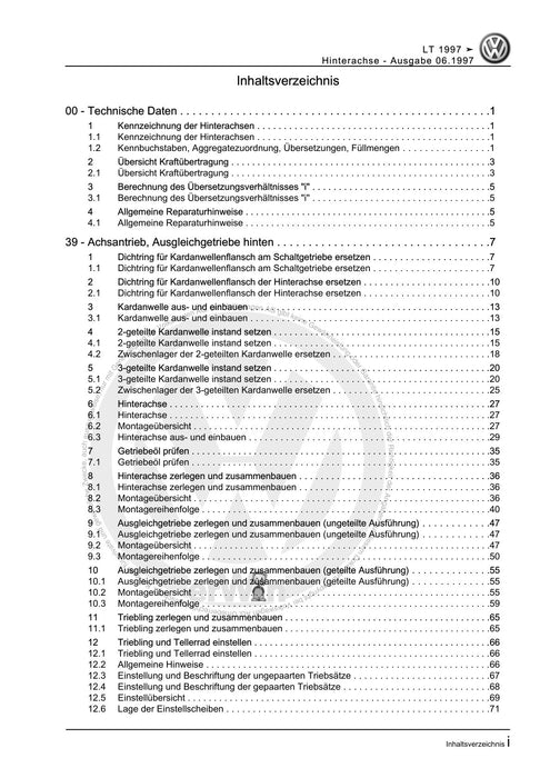 LT (1996 - 2006) Reparaturanleitung Hinterachse
