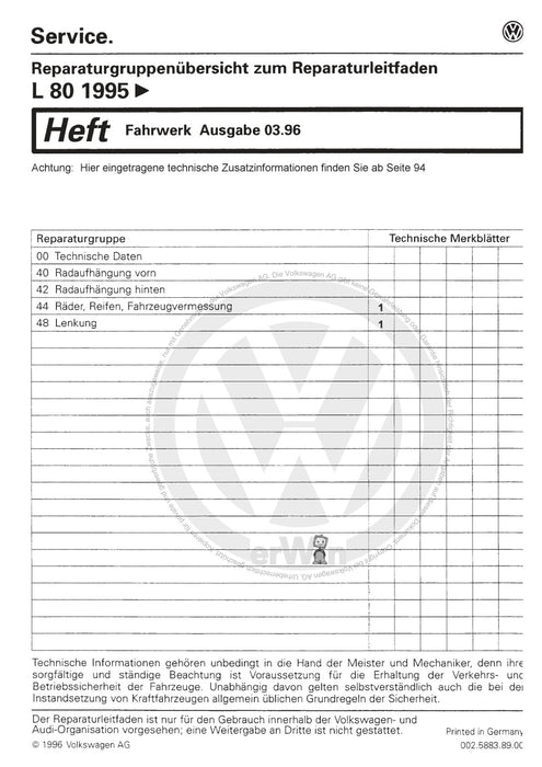 L 80 (1995 - 2001) Reparaturanleitung Fahrwerk