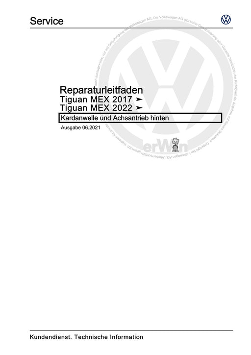 Tiguan (2008+) Reparaturanleitung Kardanwelle und Achsantrieb hinten