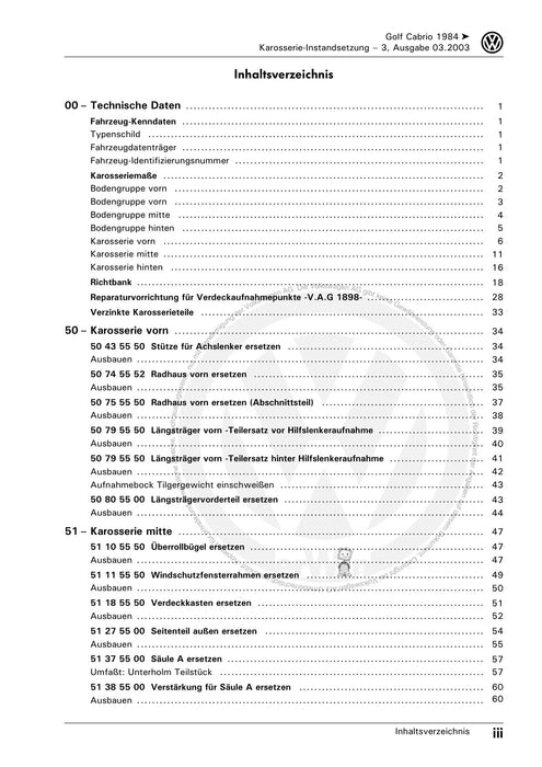 Golf Cabriolet (1994 - 2002) Reparaturanleitung Karosserie-Instandsetzung