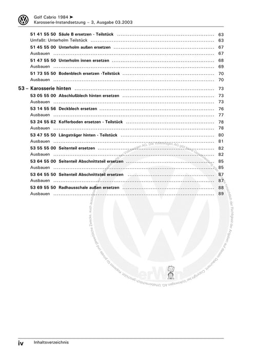 Golf Cabriolet (1994 - 2002) Reparaturanleitung Karosserie-Instandsetzung