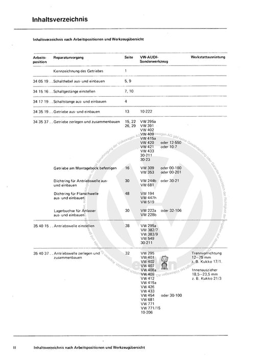 Jetta (1980 - 1988) Jetta Reparaturanleitung 4-Gang-Schaltgetriebe 020