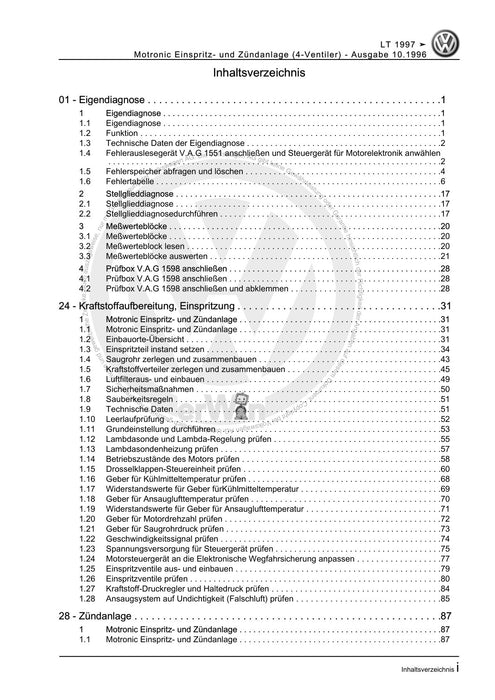 LT (1996 - 2006) Reparaturanleitung Motronic Einspritz- und Zündanlage (4-Ventiler)