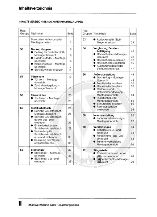 Passat (1974 - 1988) Passat-Passat Variant Reparaturanleitung Karosserie-Montagearbeiten