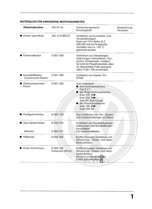 Passat (1982 - 1988) Passat-Santana Reparaturanleitung Karosserie-Montagearbeiten