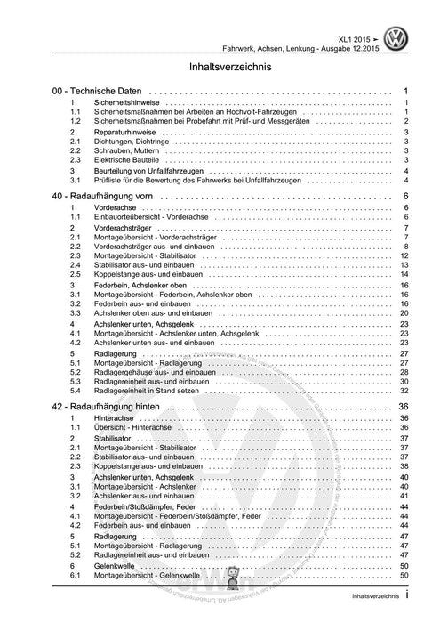 XL1 (2012+) Reparaturanleitung Fahrwerk, Achsen, Lenkung