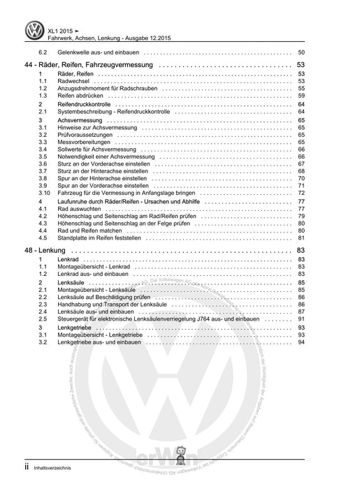 XL1 (2012+) Reparaturanleitung Fahrwerk, Achsen, Lenkung