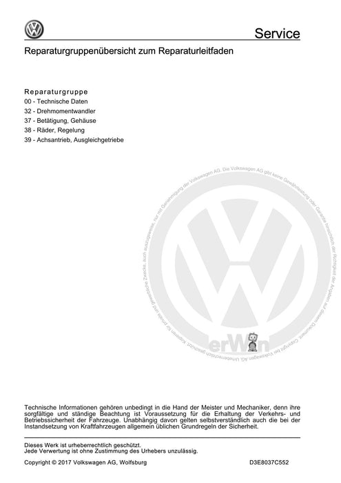 Beetle (2012+) NBL-NBC Reparaturanleitung Automatisches Getriebe 09G - 6 Gang