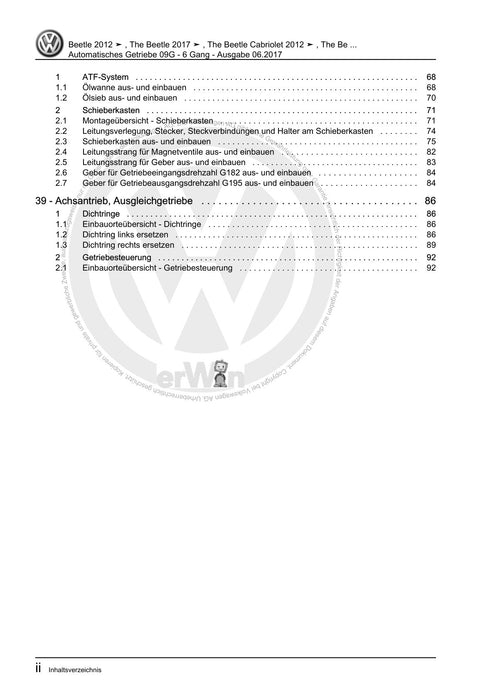 Beetle (2012+) NBL-NBC Reparaturanleitung Automatisches Getriebe 09G - 6 Gang