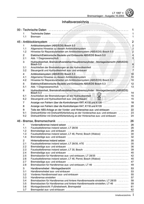 LT (1996 - 2006) Reparaturanleitung Bremsanlagen