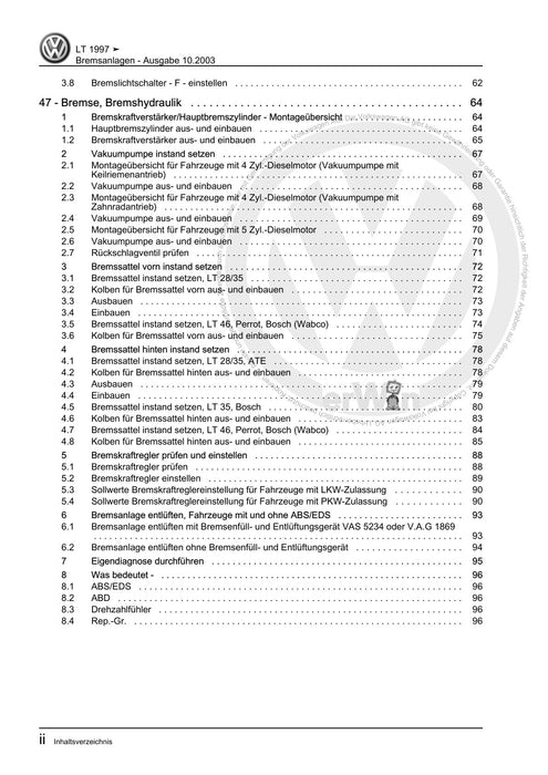 LT (1996 - 2006) Reparaturanleitung Bremsanlagen