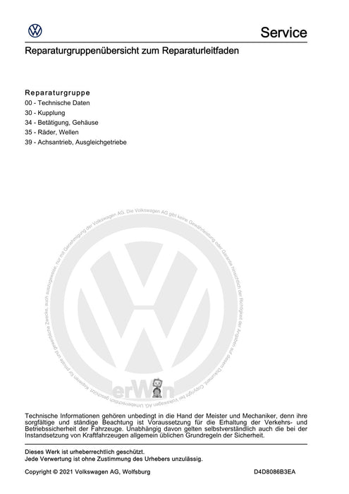 Polo 2022 Reparaturanleitung 7 Gang-Doppelkupplungsgetriebe 0GC