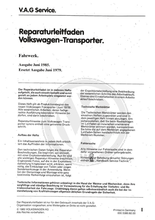 Typ 2 (1980 - 1992) Reparaturanleitung Fahrwerk