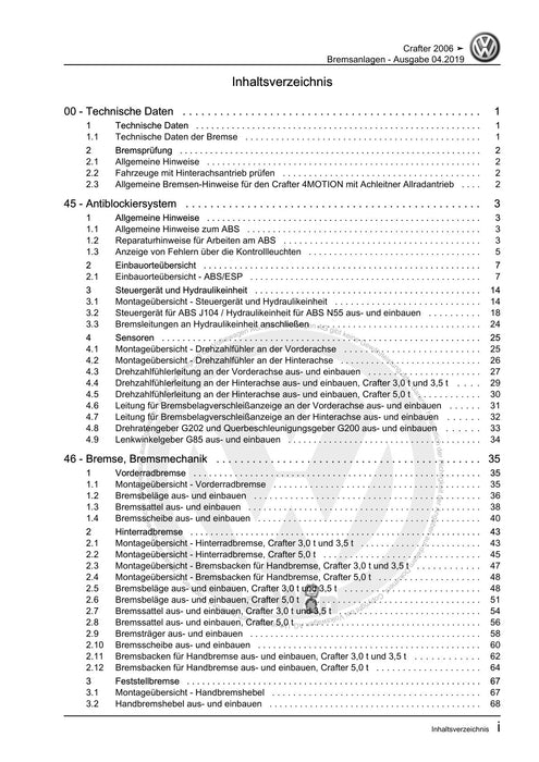 Crafter (2006 - 2016) Reparaturanleitung Bremsanlagen