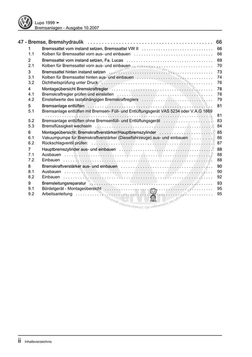 Lupo (1998 - 2006) Reparaturanleitung Bremsanlagen