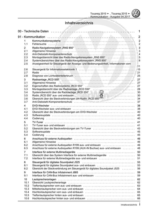 Touareg (2003 - 2017) Reparaturanleitung Kommunikation