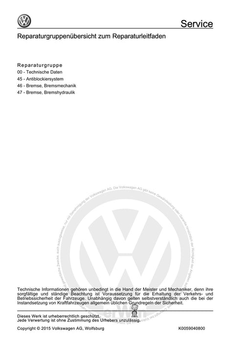 Passat CC (2009) Reparaturanleitung Bremsanlagen