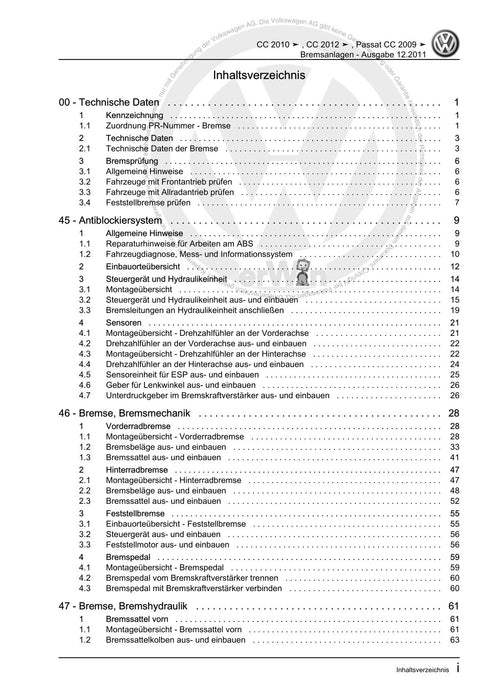 Passat CC (2009) Reparaturanleitung Bremsanlagen