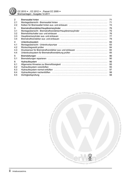 Passat CC (2009) Reparaturanleitung Bremsanlagen