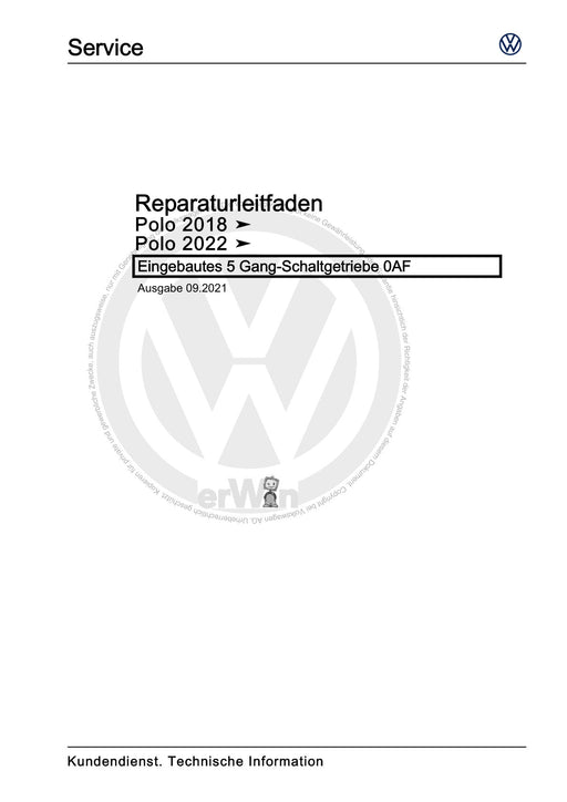 Polo 2022 Reparaturanleitung Eingebautes 5 Gang-Schaltgetriebe 0AF