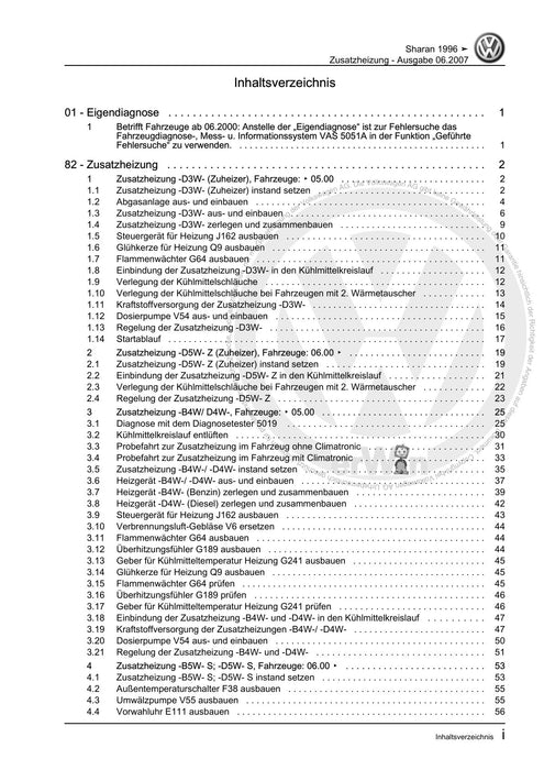 Sharan (1995 - 2010) Reparaturanleitung Zusatzheizung