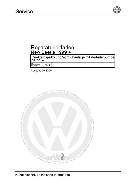 Beetle (1998 - 2010) New Beetle-Cabrio Reparaturanleitung Direkteinspritz- und Vorglühanlage mit Verteilerpumpe 06.00 ä