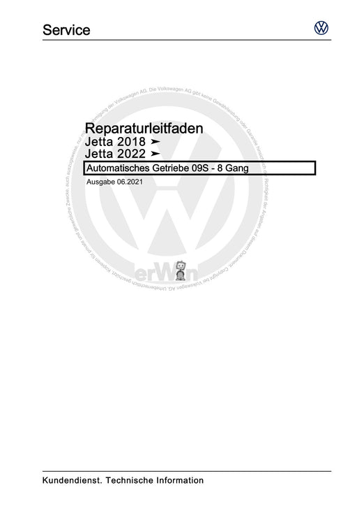 Jetta (2014+) Reparaturanleitung Automatisches Getriebe 09S - 8 Gang