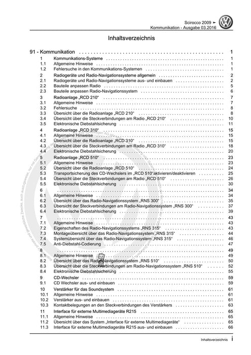Scirocco (2008 - 2015) Reparaturanleitung Kommunikation