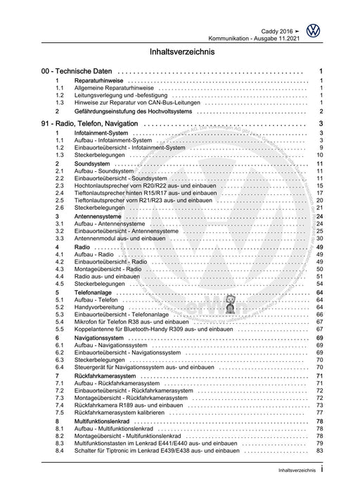 Caddy (2016 - 2020 ) Reparaturanleitung Kommunikation