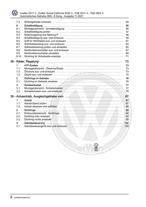 Crafter (2017+) Reparaturanleitung Automatisches Getriebe 09Q - 8 Gang