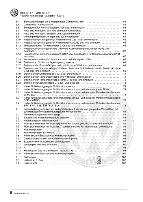 Jetta (2014+) Reparaturanleitung Heizung, Klimaanlage