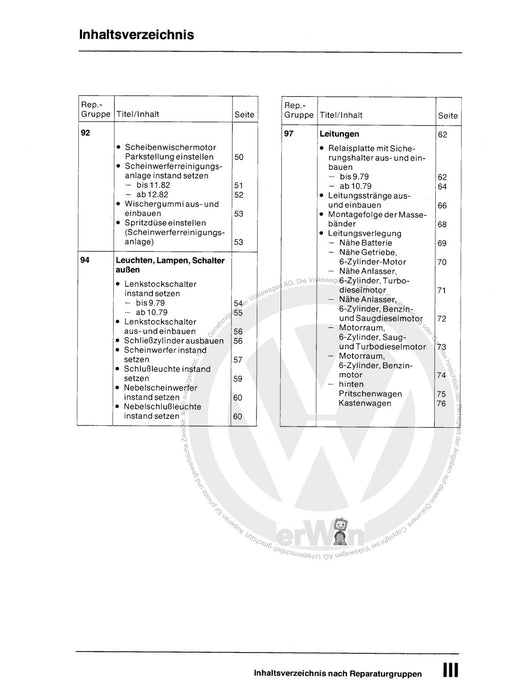 LT (1975 - 1996) Reparaturanleitung Elektrische Anlage
