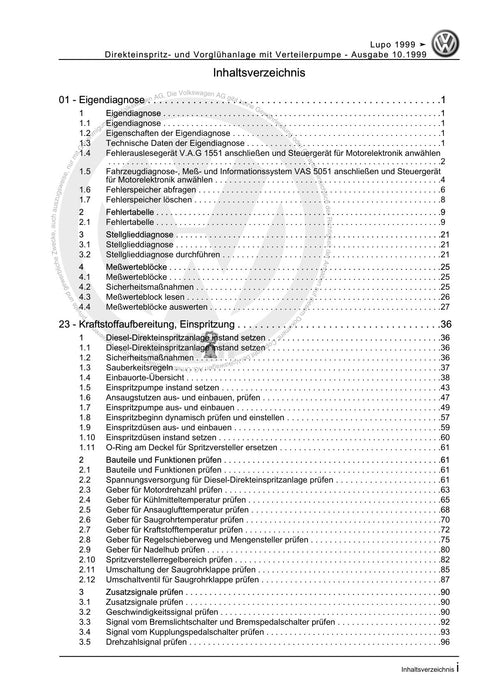 Lupo (1998 - 2006) Reparaturanleitung Direkteinspritz- und Vorglühanlage mit Verteilerpumpe