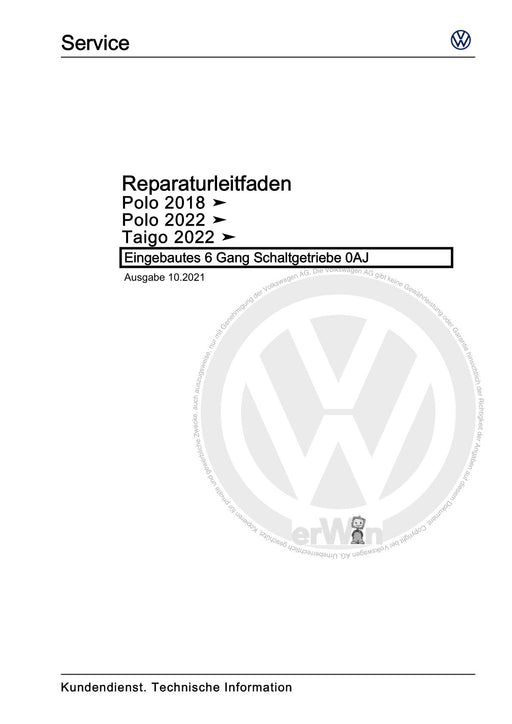 Polo 2022 Reparaturanleitung Eingebautes 6 Gang Schaltgetriebe 0AJ