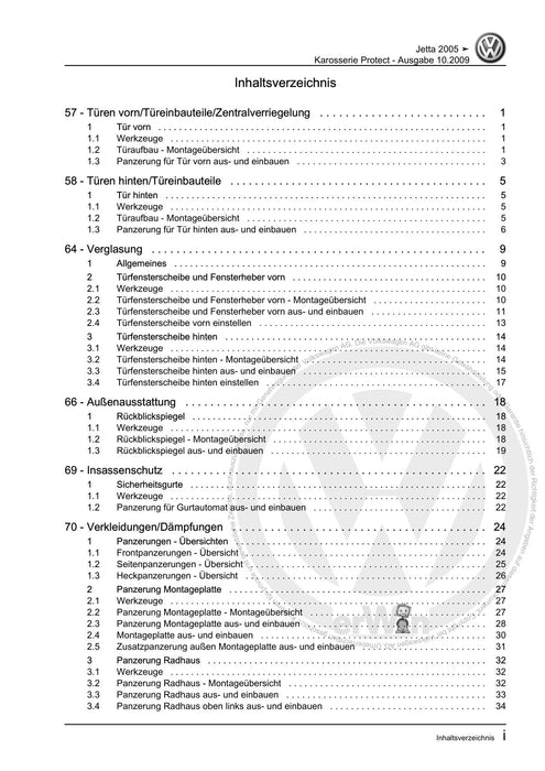 Golf V (2004 - 2007) Golf-Golf Variant-Golf Plus-Jetta Reparaturanleitung Karosserie Protect