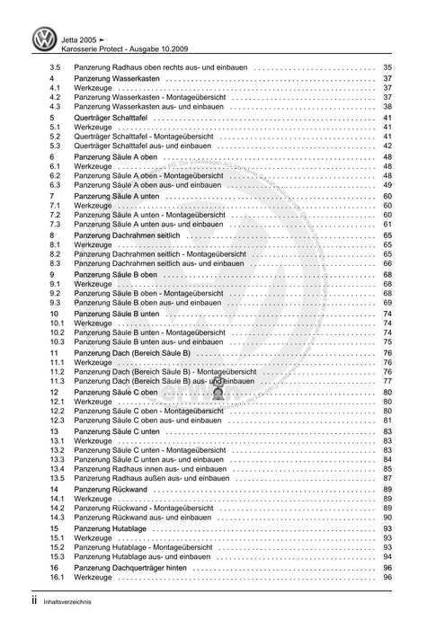 Golf V (2004 - 2007) Golf-Golf Variant-Golf Plus-Jetta Reparaturanleitung Karosserie Protect