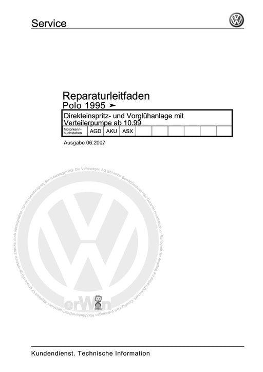Polo (1995 - 2002) Polo Reparaturanleitung Direkteinspritz- und Vorglühanlage mit Verteilerpumpe ab 10.99