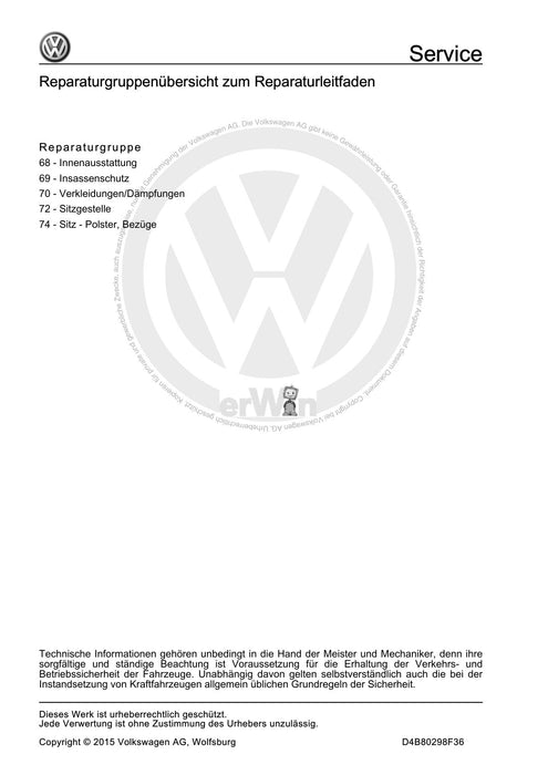 Beetle (1998 - 2010) New Beetle-Cabrio Reparaturanleitung Karosserie-Montagearbeiten Innen