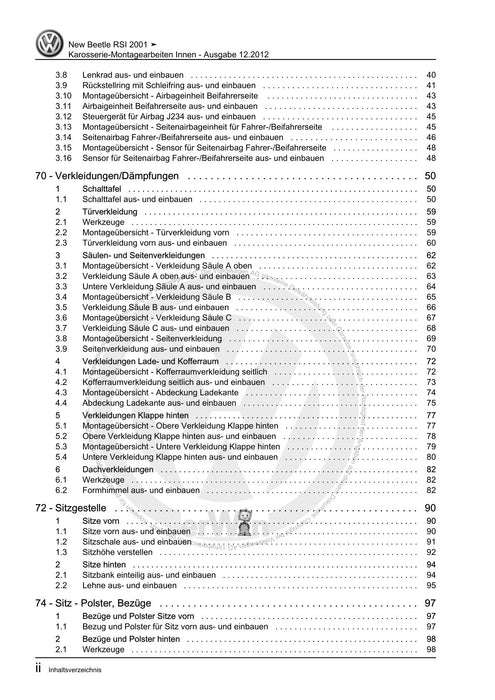Beetle (1998 - 2010) New Beetle-Cabrio Reparaturanleitung Karosserie-Montagearbeiten Innen