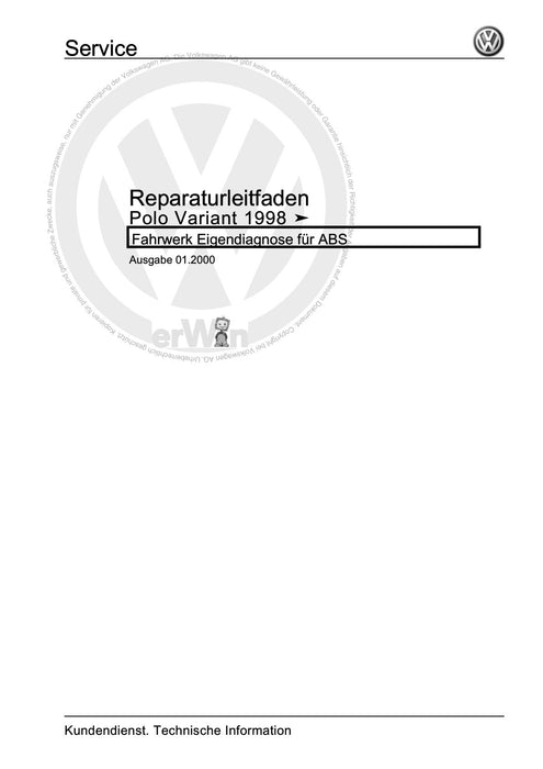 Caddy (1996 - 2003) Caddy Kasten-Kombi Reparaturanleitung Fahrwerk Eigendiagnose für ABS