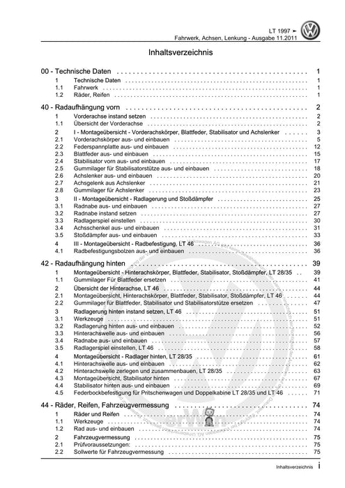LT (1996 - 2006) Reparaturanleitung Fahrwerk, Achsen, Lenkung