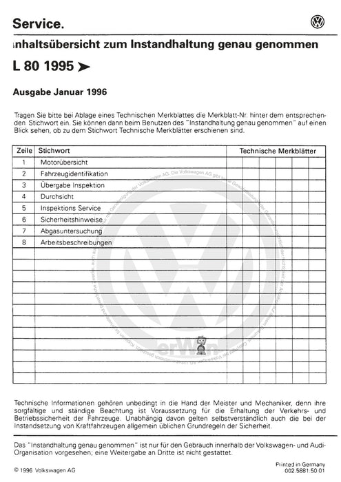 L 80 (1995 - 2001) Maintenance handbook (IGG) Instandhaltung genau genommen L80 1995-1997