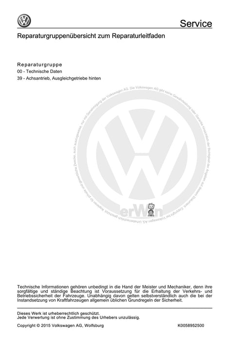 Phaeton (2001 - 2008) Reparaturanleitung Kardanwelle und Achsantrieb hinten