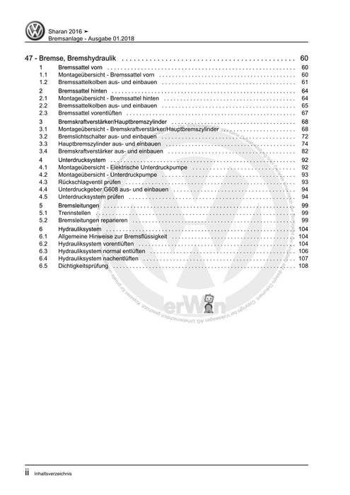 Sharan (2011+) Reparaturanleitung Bremsanlage
