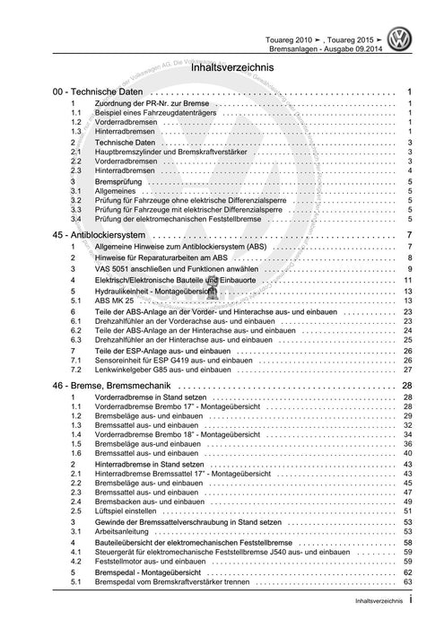 Touareg (2003 - 2017) Reparaturanleitung Bremsanlagen